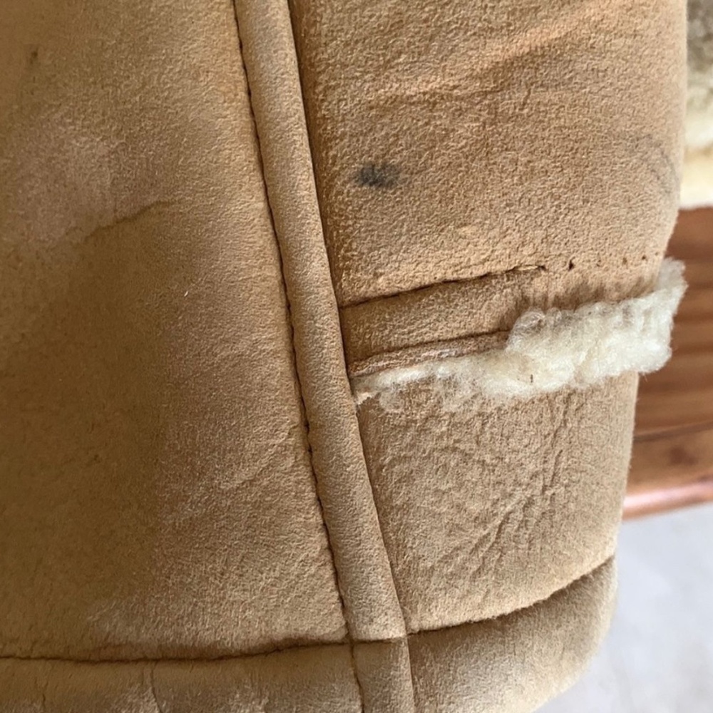 VINTAGE KISTLER SHEEPSKIN SHEARLING COAT JACKET TAN SUEDE 70S WOMENS L - Picture 6 of 13